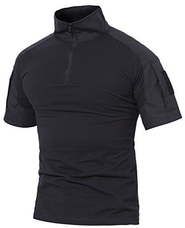 MAGCOMSEN Herren Militär Shirt Taktisch Combat Hemd für Männer US Army T-Shirt Quick Dry Shirt Outdoor Funktionsshirt mit Taschen Schwarz XL