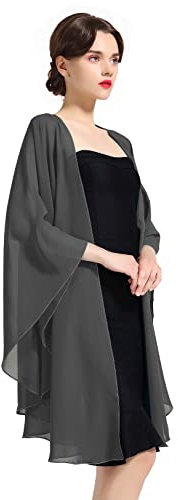 BEAUTELICATE Chiffon Schal Stola Bolero Damen Für Abendkleid Festlich Hochzeit Braut Frühling Sommer Jacke Steingrau,Einheitsgröße