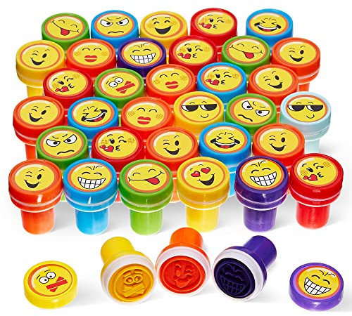 THE TWIDDLERS 36 Emoji Stempelset für Kinder, Jungen & Mädchen - Schule, Kindergeburtstag Mitgebsel, Mitbringsel, Gastgeschenke, Give Aways, Partytütenfüller