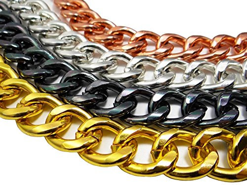 INWARIA Metallkette Aluminium 27x21mm Panzerkette Alu Kette Gliederkette Meterware AK-50, 50 cm (15,80€/m), Goldfarben