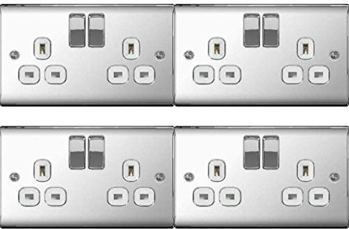 Pack of 4 x BG Nexus NPC22W Polished/Mirror Chrome Twin Switch Sockets - 13amp