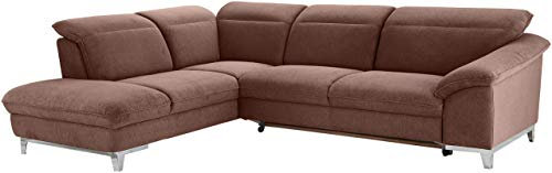 Mivano Schlafsofa Teresa / L-Form-Sofa mit Bett, verstellbaren Kopfstützen und Ottomane / 293 x 84 x 232 / Mikrofaser, Braun