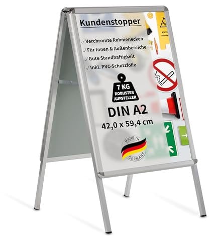 Kundenstopper Gehwegaufsteller Werbetafel | für zwei Plakate | Aluminium Plakatständer | inkl. PVC Schutzfolie (A2 B42,0 x H59,4 cm)