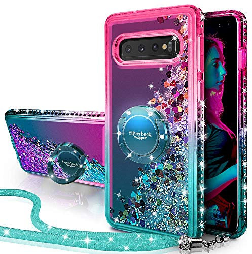 Miss Arts für Galaxy S10 Hülle, [Silverback] Mädchen Glitzern Handyhülle Hülle mit Ringständer, Flüssigkeit Treibsand Clear Schutzhülle für Samsung Galaxy S10 -Grün