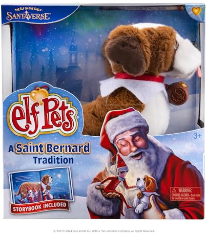 The Elf on The Shelf® Elf Pets® Bernhardiner Tradition | Kuscheliger Bernhardiner mit Illustriertem Buch & Fässchen | Inkl. Echtheitszertifikat | Englisch