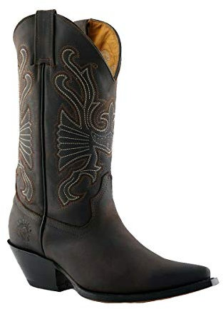 Grinders Buffalo Stivali Unisex di Pelle Marrone Stile Cowboy 5