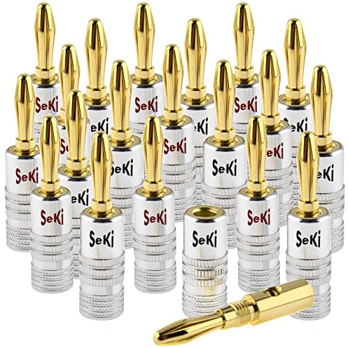 SeKi 20x Bananenstecker 24K vergoldet für Lautsprecherkabel bis 6mm² mit Farbcodierung (rot & schwarz) für den Anschluss des Kabels an HiFi Anlagen, Endstufen, AV-Receiver, Verstärker, Stereoanlagen