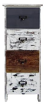 Rebecca Mobili Zusammengebaute Kommode, Highboard, 4 Schubladen, Holz, Shabby Style, Weißgrau Braun, für Schlafzimmer Badezimmer - Maße: 74 x 28 x 28 cm (HxLxB) - Art. RE6495