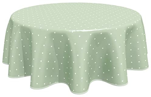Wachstuch Tischdecke Abwaschbar, pflegeleicht, abwischbar, Rund 160cm, Sterne, Salbeigrün