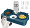Cat Bowls with Water Bottle, Triple Cat Feeding Bowls 3 in 1 Cat Feeder, Dry and Wet Separation Tilted Food and Water Bowl Set for Cats Kitten Small dogs, with 2 Finger Toothbrushes (BLue)