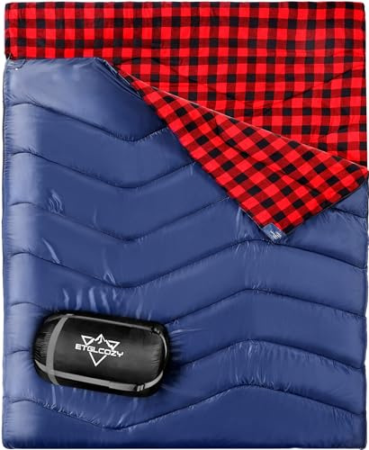 ETGLCOZY Doppelschlafsack Baumwolle Flanell Schlafsack 2 Personen | Warmer Deckenschlafsack 3-4 Jahreszeiten für Kinder & Erwachsenen Camping Reisen und Aktivitäten Outdoor
