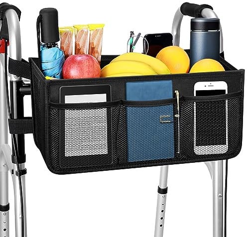 Dotday Upgraded Walker Basket with Cup Holder, Foldable Walker Bag with Large Capacity & Never Tipping Over- Not Fit for Rollator