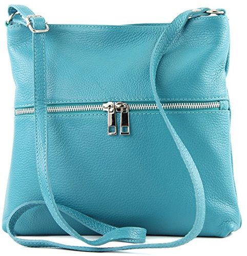 modamoda de T144 Damen Leder Umhängetasche Schultertasche Messenger bag handmade in Italy, Farbe:Türkis2021