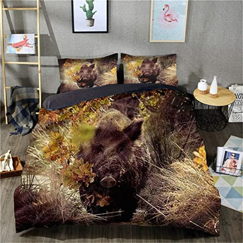 TXZSTGB 3D-Gedruckter Bettbezug Wildschwein Bettwäsche Bettbezug-Set für alle Jahreszeiten (Einzelgröße 135 x 200 cm, 1 + Kissenbezug), Hui32600
