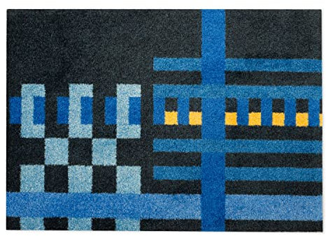 HEYMAT, Türmatte, Loom Bauhaus Blue, Waschbar, Saugfähig, Langlebig, Farben: Blau/Gemischt, 60 x 85 cm