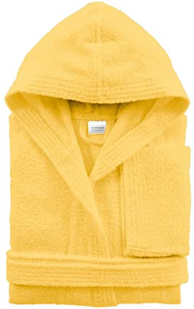 Morbidissimi Accappatoio Spugna Adulto Con Cappuccio, Cinturino e 2 Tasche, Accappatoi Uomo Donna in Spugna Morbida 400 gr/mq Puro Cotone V820 (Accappatoio Giallo, XXL)