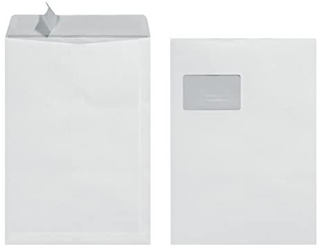 Herlitz Versandtasche C4 90 g Haftklebend mit Fenster, 50 Stück mit Innendruck Weiß