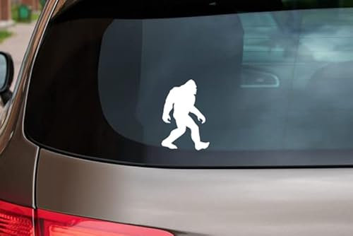 Bigfoot Aufkleber – Sasquatch Yeti Aufkleber – LKWs, Autos, SUVs 4x4 – Weiß – 14 cm hoch – BUFI-07