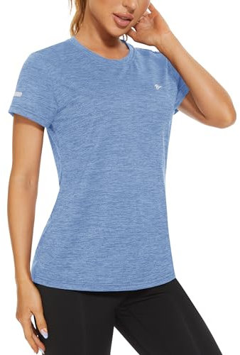 TACVASEN Sport Oberteile Damen Kurzarm Atmungsaktiv Fitnessshirt Sportshirt Schnell-Trocknend Laufshirt Outdoor Golf Shirt Meliert (S, Hellblau)