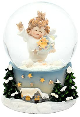 Wunderschöne Schneekugel, Engel auf Wolken mit Stern, auf aufwendig dekoriertem Sockel, Maße L/B/H: 6,5 x 6,5 x 9 cm Kugel Ø 6,5 cm