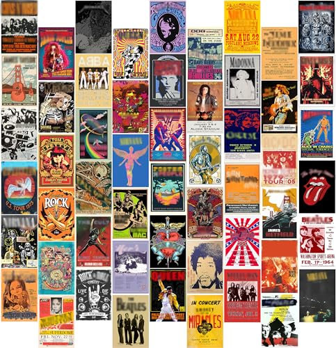 BAYKUL Rock Band Poster für Zimmer ästhetische 90er Jahre, Vintage Rock Wall Collage Kit 54 Teile, Bandposter Vintage Raumdekoration, 70er Jahre Dekor