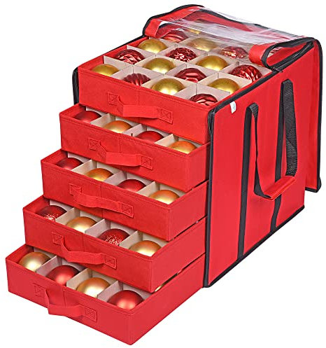 ProPik Aufbewahrungsboxen für Weihnachtsdekoration mit Trennwänden – 5 separate Tabletts – Ornament-Halter – hält 100 Weihnachtsschmuck – langlebige Tragetaschengriffe Organizer Aufbewahrungsbox (rot)