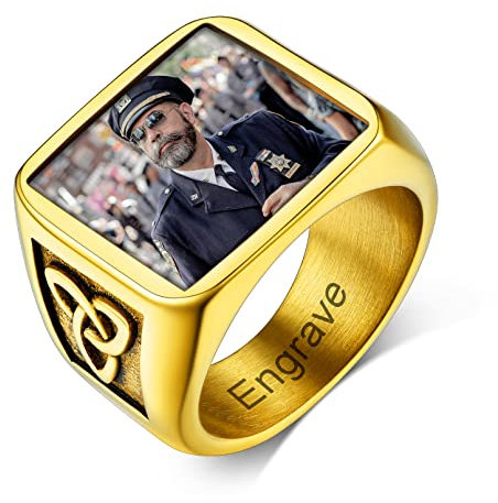Custom4U Anpassbarer Keltischer Knoten Foto Fingerring 18K Vergoldet Herren Damen Fotoring mit Keltischer Knot Symbol für Memorial Ehering Verlobungsring Trauring