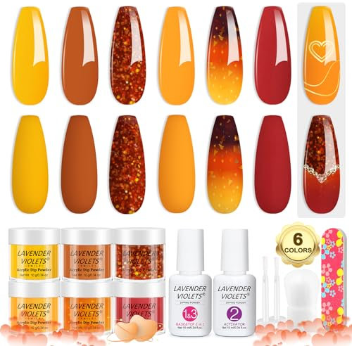 Lavender Violets 6 Couleurs Acrylique Trempage Poudre Système French Nail Art Manucure 2 En 1 Base, Activateur De Vernis De Finition Brosse à Ongles Lime M206