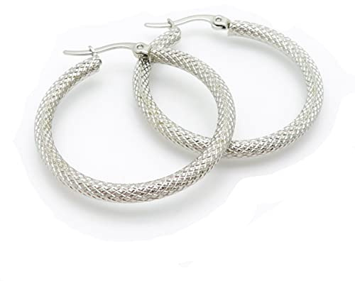 Bungsa Creolen Schlangenmuster silberfarben aus 316L Edelstahl Damen
