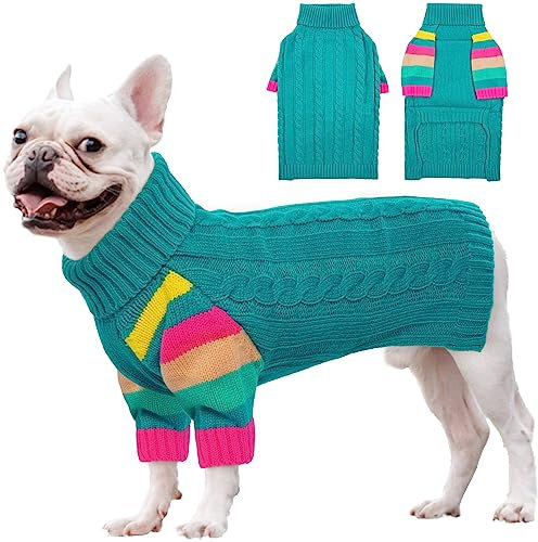 OUOBOB HundPullover, Medium HundPullover für Hunde Mädchen Jungen, Turtleneck Pullover Winter grüne Hund Weste, Weihnachten Hund Outfits, Haustier Sweatshirt Bekleidung Strickwaren, Frenchie, Beagle M