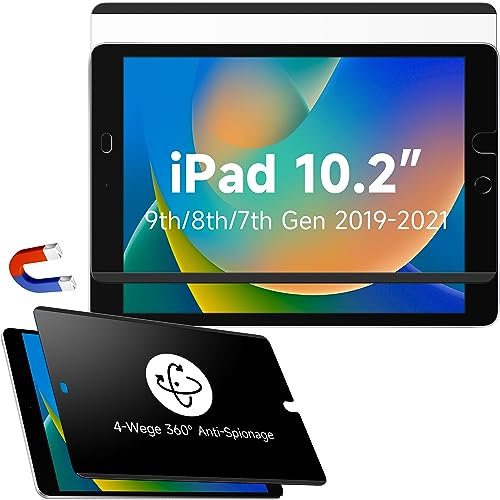 4-Wege Magnetischer Blickschutzfilter Kompatibel Mit iPad 7./8./9.Generation(10.2 Zoll,2019/2020/2021)& iPad Air 3th& iPad Pro 10.5, Abnehmbar 360-Grad Anti Glare Blaulicht Privacy Displayschutz