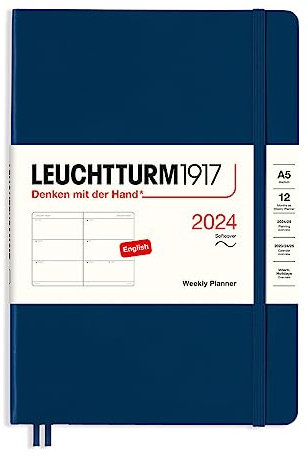 LEUCHTTURM1917 367656 Agenda settimanale, copertina morbida, media (A5) 2024, 12 mesi, blu marino, inglese