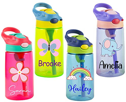 Bouteilles d'eau personnalisées, 473,6 g, bouteille d'eau de sport avec paille pour école, voyage, camping