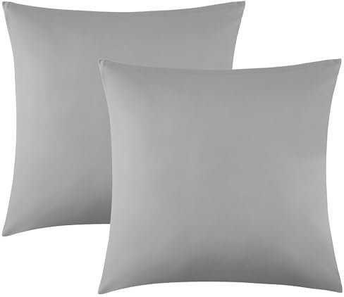 Bedsure Kissenbezug 80x80 2er Set - 100% Baumwolle Kopfkissenbezug 80x80, Kissenbezüge mit Reißverschluss, Oeko-TEX, Kissenhülle - Weich Atmungsaktiv und Langlebig für Bett Sofa, Hellgrau