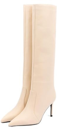 Stivali A Punta con Tacco Sottile Unisex Stivali Estivi Lunghi sopra Il Ginocchio alla Moda Tacchi Alti da Donna Taglie Forti,Beige,46 EU