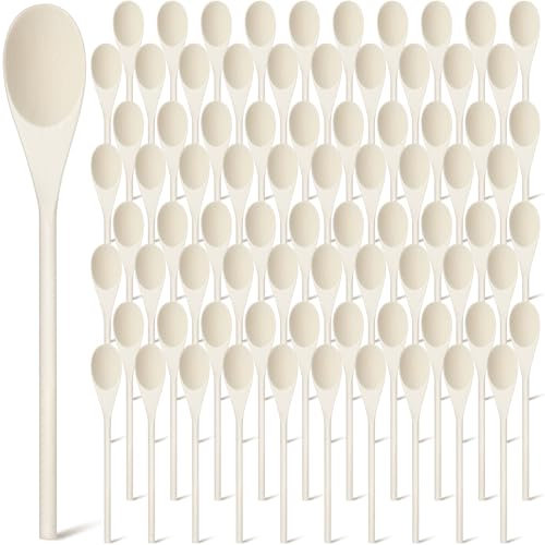 Suzile 100 Pcs 8 Inch Wooden Spoons Bulk Gifts for Mom Cooking Kitchen Wooden Serving Spoons for Crafts Oval Sauce Soup Stirring Ladle for Kitchen Baking Mixing Serving
