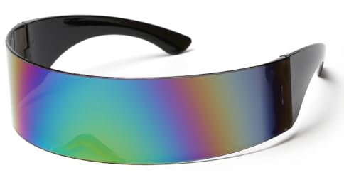 Futuristische Schmale Zyklopen Brille, Schnelle Brille Rave Verspiegelt Farbiger, Verspiegelte Techno Partybrille, Space Brille Männer und Frauen für Party Cosplay Requisiten