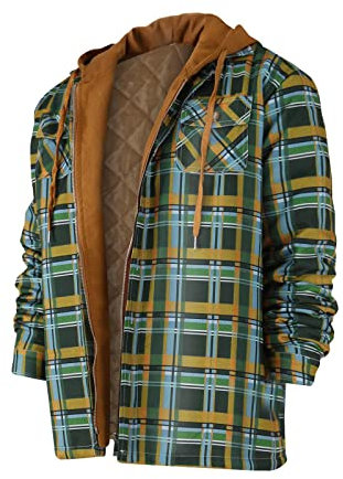 Generisch Jacket Men, Herren Kariert Hemdjacke Übergangsjacke Mit Kapuze Holzfäller Hemd Gefüttert Jacke Reißverschluss Schwarz Warm Baumfäller Winter Pullover Männer (XL, Armeegrün)