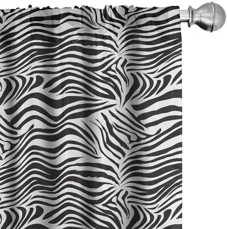 ABAKUHAUS Zebra-Druck Vorhänge 2er-Pack, Gestreift Zebra Tier Druck Natur Wildernis Inspiriert Vereinfacht Darstellung, Vorhang für Wohnzimmer Schlafzimmer, 4 Stück 75 cm x 225 cm, Weiss-Schwarz