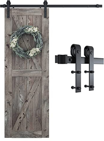SMARTSTANDARD 5.5 FT Heavy Duty Sturdy Sliding Barn Door Hardware Kit-Smoothly and Quietly-includes Detailed Installation (J Shape Hanger)