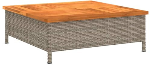 vidaXL Table de Jardin, Table Basse Carrée avec Trou, Meuble de Terrasse Balcon Patio Extérieur, Gris Résine Tressée et Bois Acacia