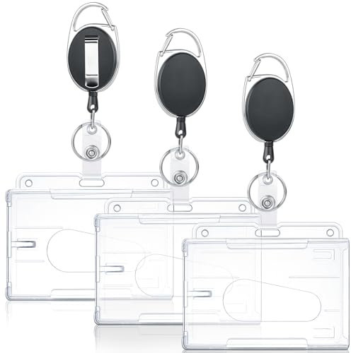 Romon 3 Stück Ausweishüllen, kartenhalter, Card Sleeves, Schlüsselband Ausziehbar, Durchsichtige Ausweishalter und Wasserdichte Ausweishüllen, für Ausweisclip, Kreditkarten, Schule