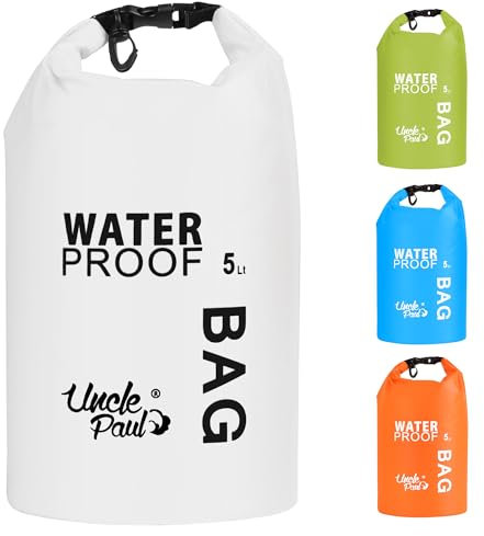 Uncle Paul Trockentasche für Boote – wasserdichte Tasche für Outdoor, Driften, Bootfahren, Kajakfahren, Angeln, Rafting, Schwimmen, Camping, Kanufahren, Surfen, reinweß, 5 Literes(1.1 uk gal