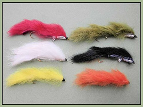 6 Barbless Snake Zonkers - Mixed Colour, Trout Flies, Size 10 Lures -6 colours