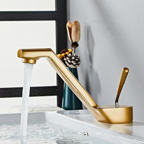 Rubinetto Bagno Lavabo Miscelatore Lavabo Rubinetto per Lavabo Rubinetti Lavabo Monocomando Caldo E Freddo Rubinetto Monoforo in Ottone Oro Satinato Lavabo Rubinetti Bagno