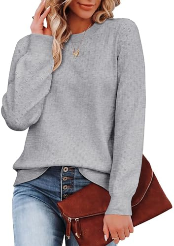 Zeagoo Femme Hiver Élégant Pull Doux et Confortable Côtelé Tricot Encolure Ras du Cou Sweater Manches Longues Chaud Top Gris XXL