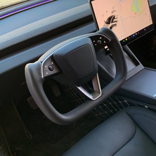 BOROCO Tesla Yoke Rennlenkrad, Modifiziertes Lenkrad Mit Heizfunktion, Personalisiertes Schwarzes Leder Modifiziertes Lenkrad für TesIa Model 3 und Model Y