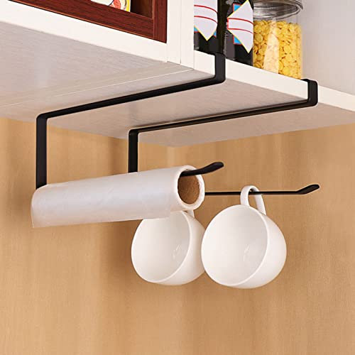 Porte-Serviettes en Papier, Support à Rouleaux D'armoire en Acier Noir pour Cuisine avec Organisateur Suspendu, Rangement Pratique et Peu Encombrant pour Serviettes, Films et