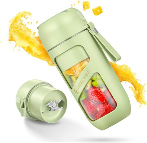 AMZCHEF Smoothie Maker To Go - Antioxidantien Vakuum Bottle Blender mit 10 Klingen für Fresh Juice, Smoothie und Shake - Mini Tragbarer Mixer für Sport, Reisen, Wandern, Dunkelgrün