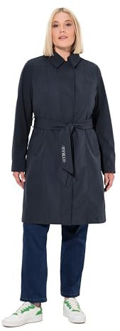 Ulla Popken Women's HYPRAR Softshell-Trenchcoat, wasserabweisend, Gürtel Mäntel, Marine, 50/52